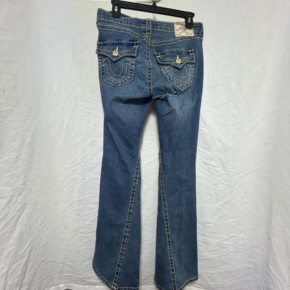 True Religion Joey Mid Rise Flare Jeans Big T Stitched Flap Pockets Size 28 - Picture 7 of 9